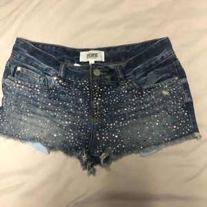 Pink Sequins Denim Shorts